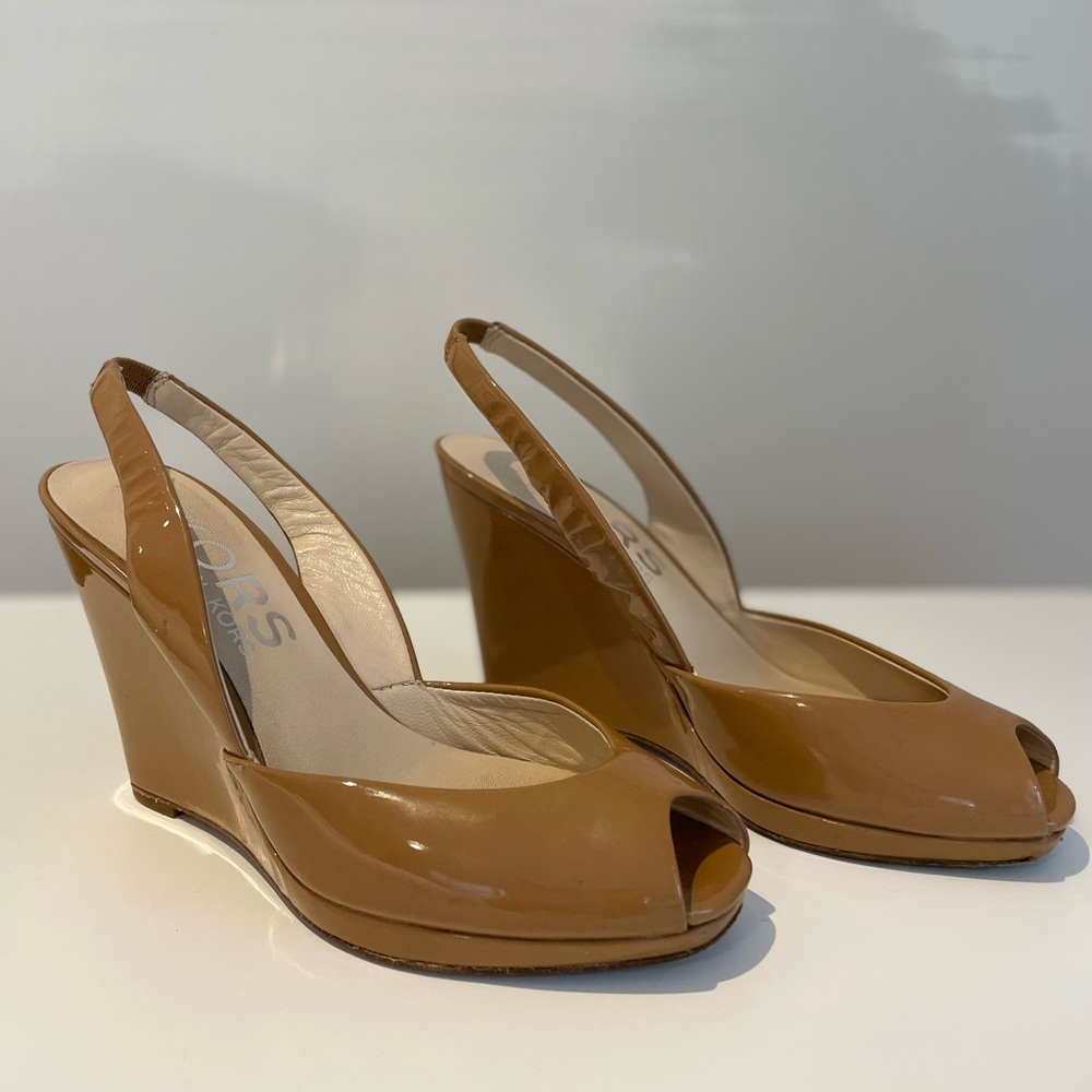 KORS Michael Kors Patent Leather Sling Back Wedges - Size 5.5